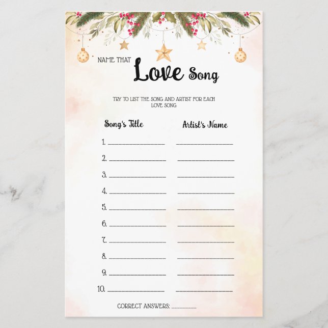 Name dieser Liebe Song Weihnachts-Brautparty-Spiel Flyer (Vorne)