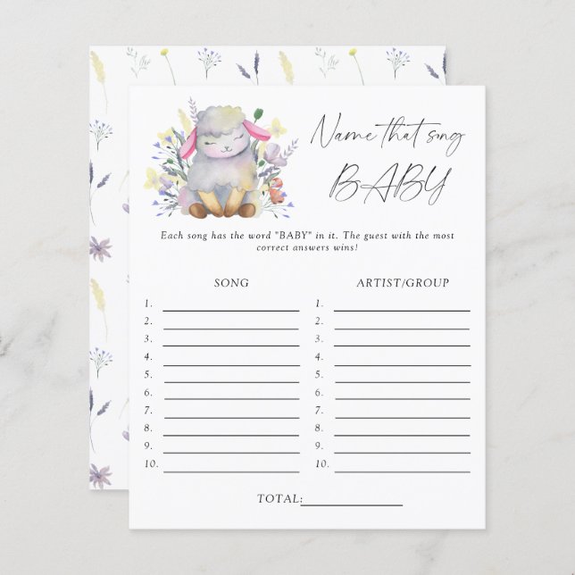 Name dieses Lied Baby Dusche Spiel - Lamm (Vorne/Hinten)