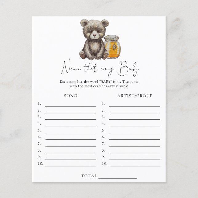 Name dieses Songs \ Bear Thema Baby Dusche Spiel (Vorderseite)