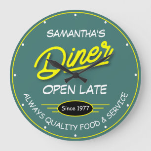 Name Diner Date Slogan Gelbes Retro-Zeichen Aquama Große Wanduhr
