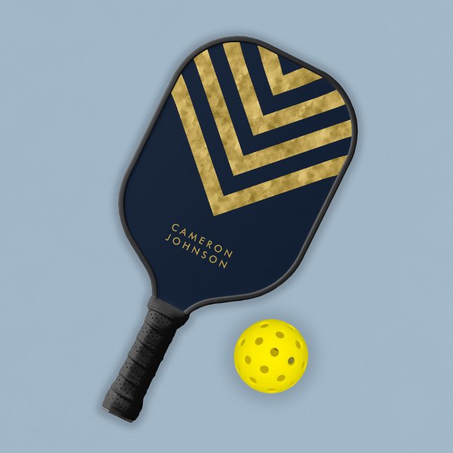 Name Dunkelblau und Imitate Gold Zickzack hinzufüg Pickleball Schläger (Von Creator hochgeladen)
