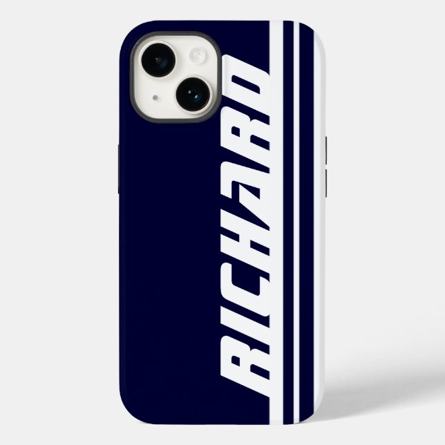 Name dunkelblau-weiße Streifen Sport Case-Mate iPhone Hülle (Rückseite)