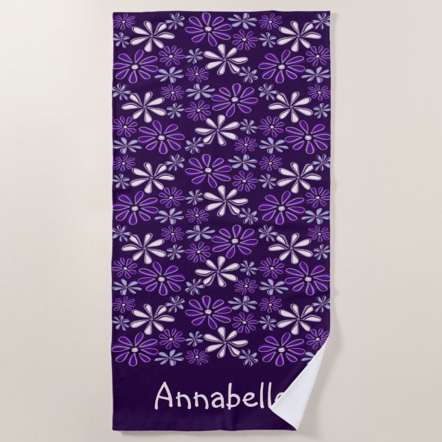 Name Dunkle Lila Blume Doodle Strandtuch (Vorderseite)