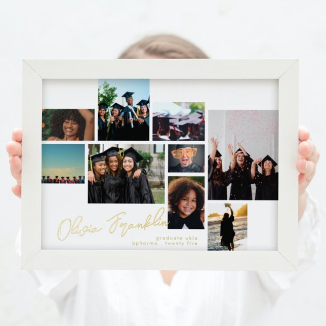 Name Editable Multi Foto Grad Collage School GOLD Foliendrucke (Von Creator hochgeladen)