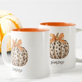 Name Editable Niedlich Orange Pumpkin Harvest Fall Zweifarbige Tasse