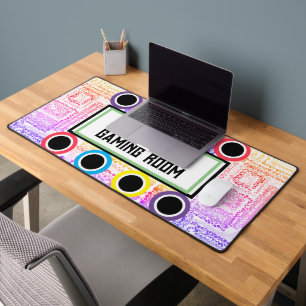 Name eines Mädchens Gaming-Zimmer Rosa Lila Kreise Schreibtischunterlage