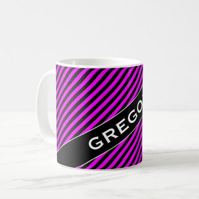 Name + Einfache Fuchsie u. schwarze Kaffeetasse (Vorderseite Links)