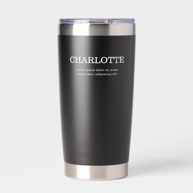 Name Elegant Minimal Schwarz Thermobecher (Vorderseite)