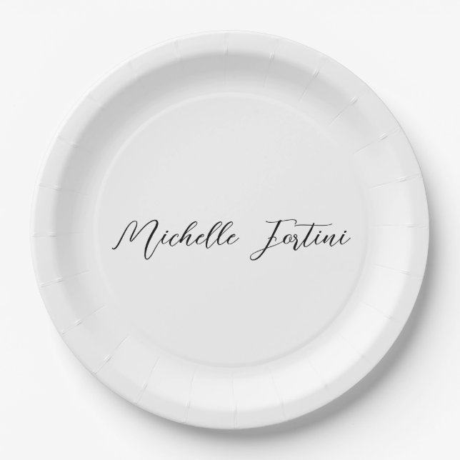 Name Elegant Schlichte Minimalistische Kalligrafie Pappteller (Vorderseite)
