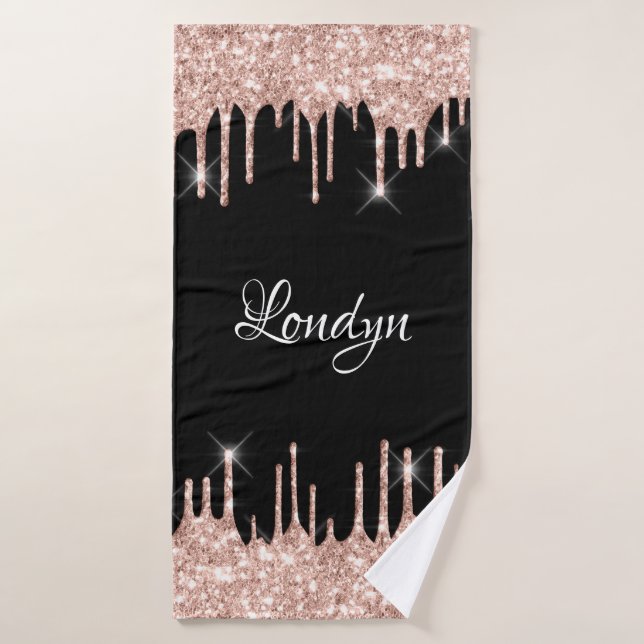 Name Eleganter Glitzer Tropfen Rosa Rose Gold Schw Badehandtuch (Badehandtuch)