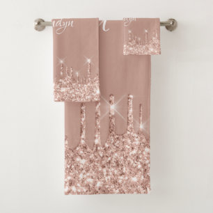 Name Eleganter Glitzer Tropfen Rosa Rosenrot Badhandtuch Set