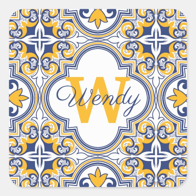 💙 💛 Name + erste Azulejos Quadratischer Aufkleber (Vorderseite)