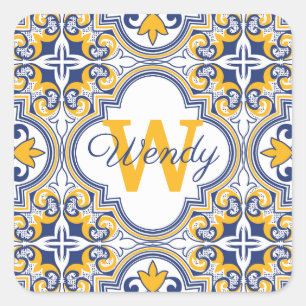 💙 💛 Name + erste Azulejos Quadratischer Aufkleber