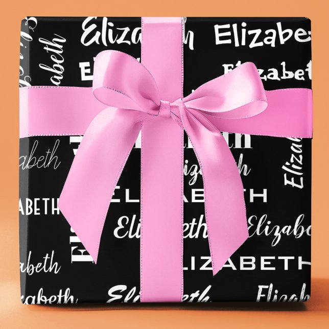 Name Erste Monogramm schwarzes Personalisiertes Ge Geschenkpapier (Name Initial Monogram black Personalized Gift Wrapping Paper)