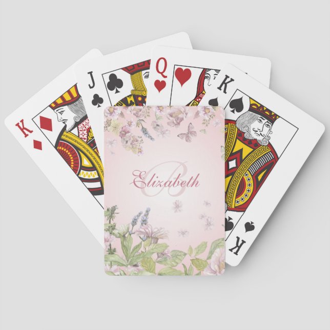 Name + Erstmalige Girly Pink-Wildblumen + Schmette Spielkarten (Rückseite)