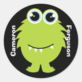 Name Etikett/Aufkleber - Grünes Monster-Design Runder Aufkleber