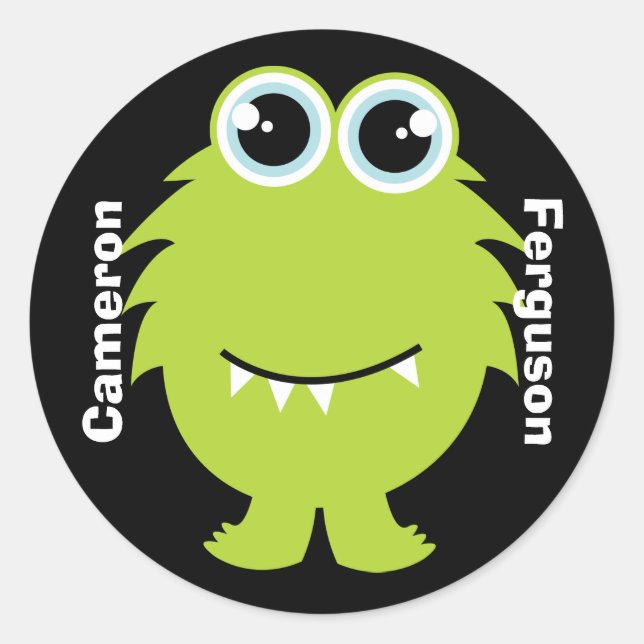 Name Etikett/Aufkleber - Grünes Monster-Design Runder Aufkleber (Vorderseite)