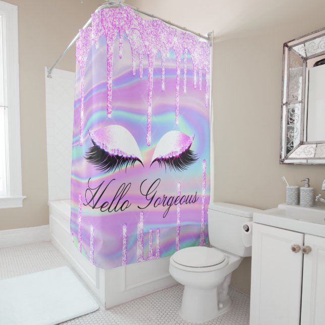 Name Eyelashes Makeup Girly Princes Tropfen Hologr Duschvorhang (Beispiel)