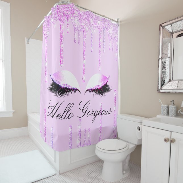 Name Eyelashes Makeup Pink Princes Tropfen Hologra Duschvorhang (Beispiel)