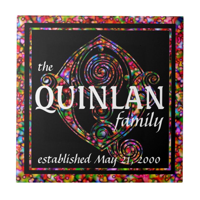 Name Familie Custom Red Anniversary Monogram Fliese (Vorderseite)