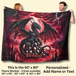 Name, Fantasy Fire Dragon with Skulls  Fleecedecke