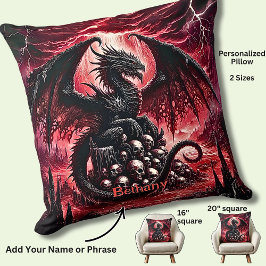 Name, Fantasy Fire Dragon with Skulls  Kissen