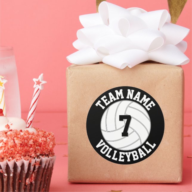 Name, Farbe und Spielernummer des Volleyballteams Runder Aufkleber (Party)