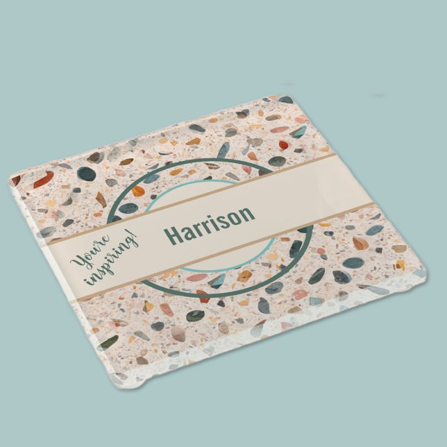 Name, farbenfrohe kleine Chips Mosaik Terrazzo Mus Glasuntersetzer (Von Creator hochgeladen)