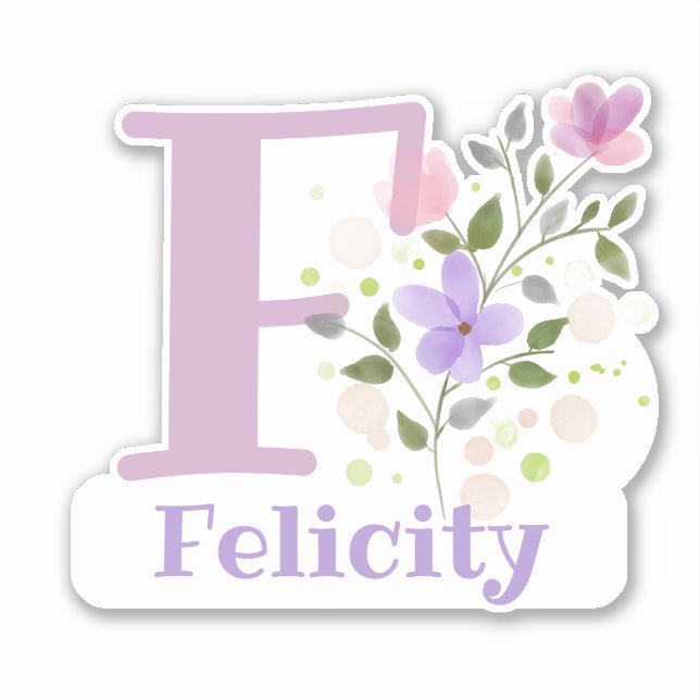 Name Felicity & Initial mit Blumendesign Aufkleber (Vorderseite)