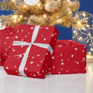 Name, festes rotes und weißes Sternenmuster 30 x 1 Geschenkpapier