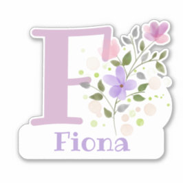 Name Fiona plus Initial mit Blumendesign Aufkleber