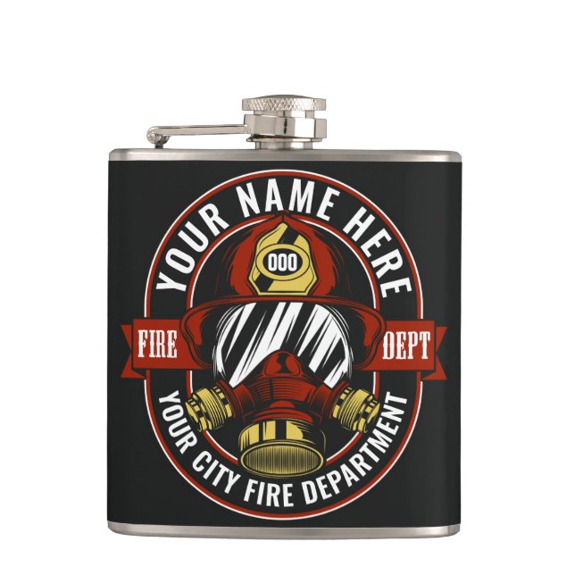 NAME Firefighter-Helm-Maske anpassen Feuer retten Flachmann (Vorderseite)