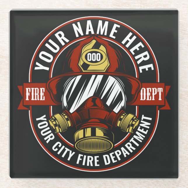 NAME Firefighter-Helm-Maske anpassen Feuer retten Glasuntersetzer (Vorderseite)