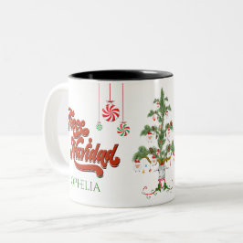 Name Fleece hinzufügen Navidad Merry Christmas She Zweifarbige Tasse