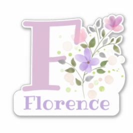 Name Florence & Initial mit Blumendesign Aufkleber