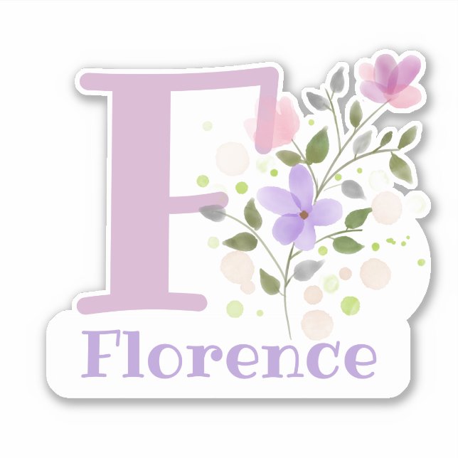 Name Florence & Initial mit Blumendesign Aufkleber (Vorderseite)