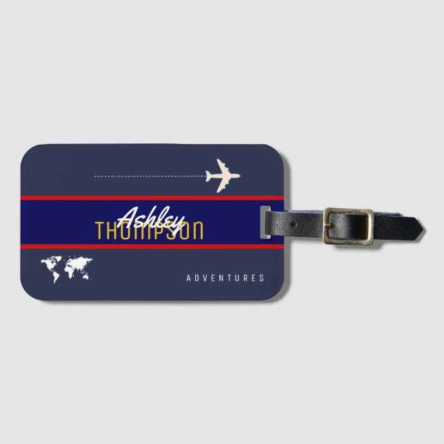 Name & Flugzeug für Ihre Flugreisen Abenteuer Gepäckanhänger (Vorderseite (Horizontal))
