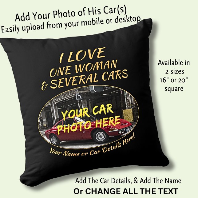 Name, Foto des Autos, Text, Liebe Frau und Autos h Kissen (Von Creator hochgeladen)