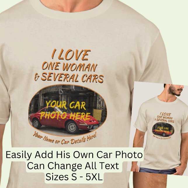Name, Foto des Autos, Text, Liebe Frau und Autos h T-Shirt (Von Creator hochgeladen)
