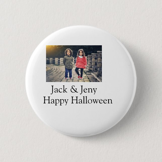 Name Foto Text Halloween Junge Button (Vorderseite)