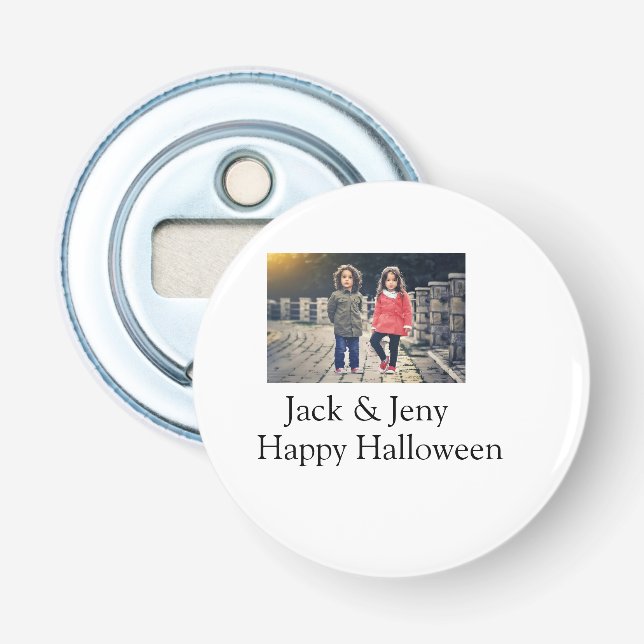 Name Foto Text Halloween Junge Flaschenöffner (Vorderseite)