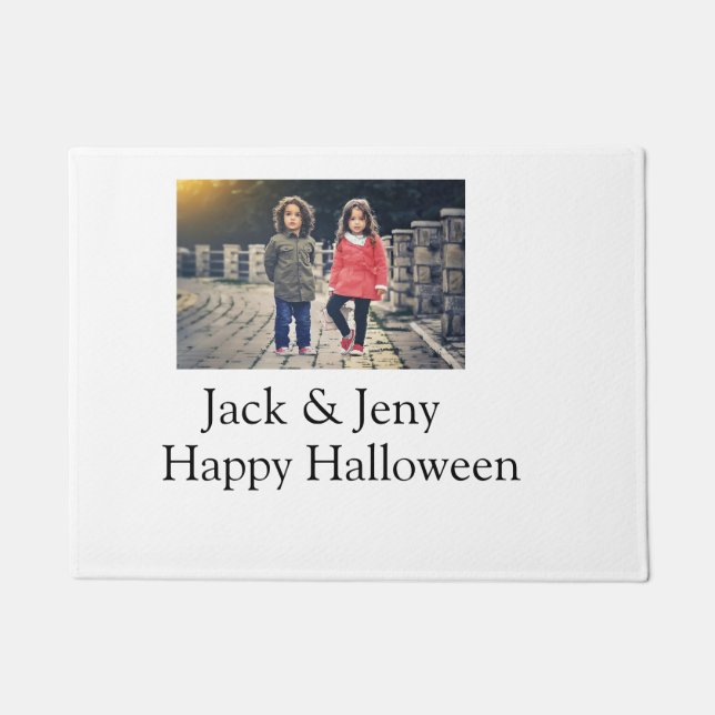 Name Foto Text Halloween Junge Fußmatte (Vorderseite)
