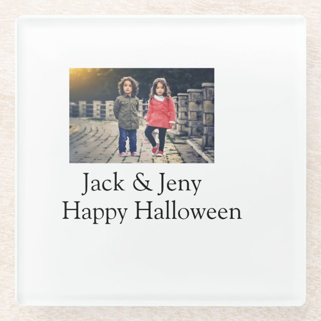 Name Foto Text Halloween Junge Glasuntersetzer (Vorderseite)
