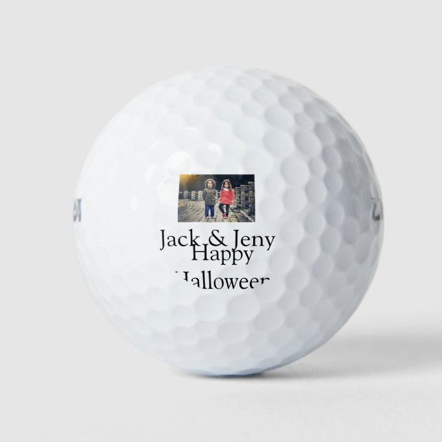 Name Foto Text Halloween Junge Golfball (Vorderseite)