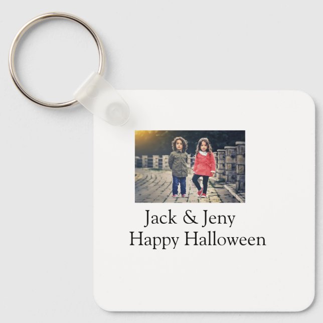 Name Foto Text Halloween Junge Schlüsselanhänger (Vorderseite)