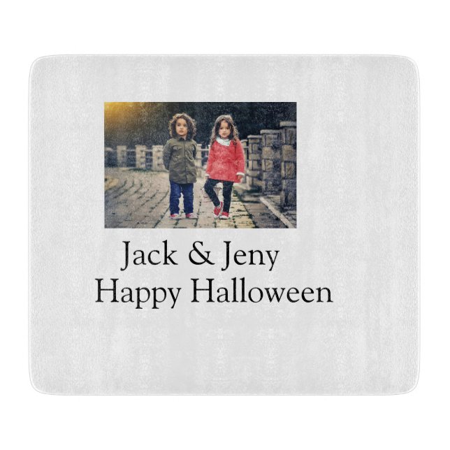 Name Foto Text Halloween Junge Schneidebrett (Vorderseite)