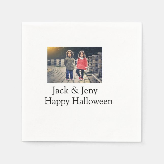 Name Foto Text Halloween Junge Serviette (Vorderseite)