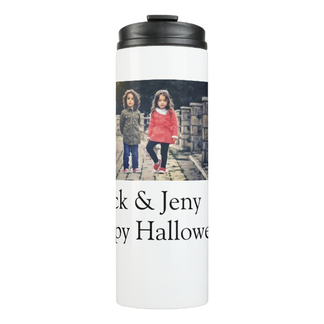 Name Foto Text Halloween Junge Thermosbecher (Vorderseite)