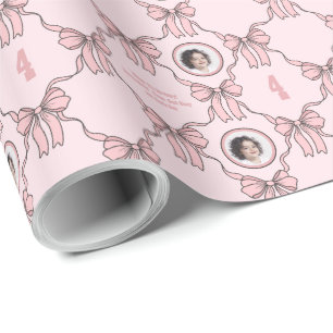 Name Foto Text Sentiment Pink Coquette Bow Geschenkpapier