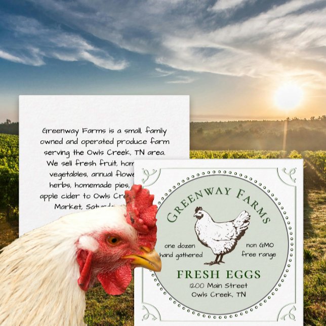 Name Fresh Eggs Business Card mit Hen Quadratische Visitenkarte (Von Creator hochgeladen)